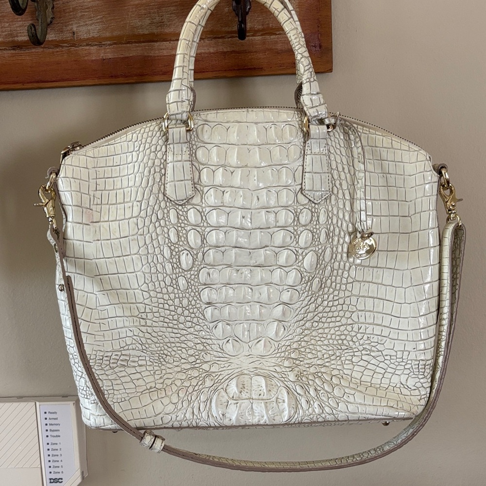 BRAHMIN White Croc-Embossed Duxbury Satchel Handbag